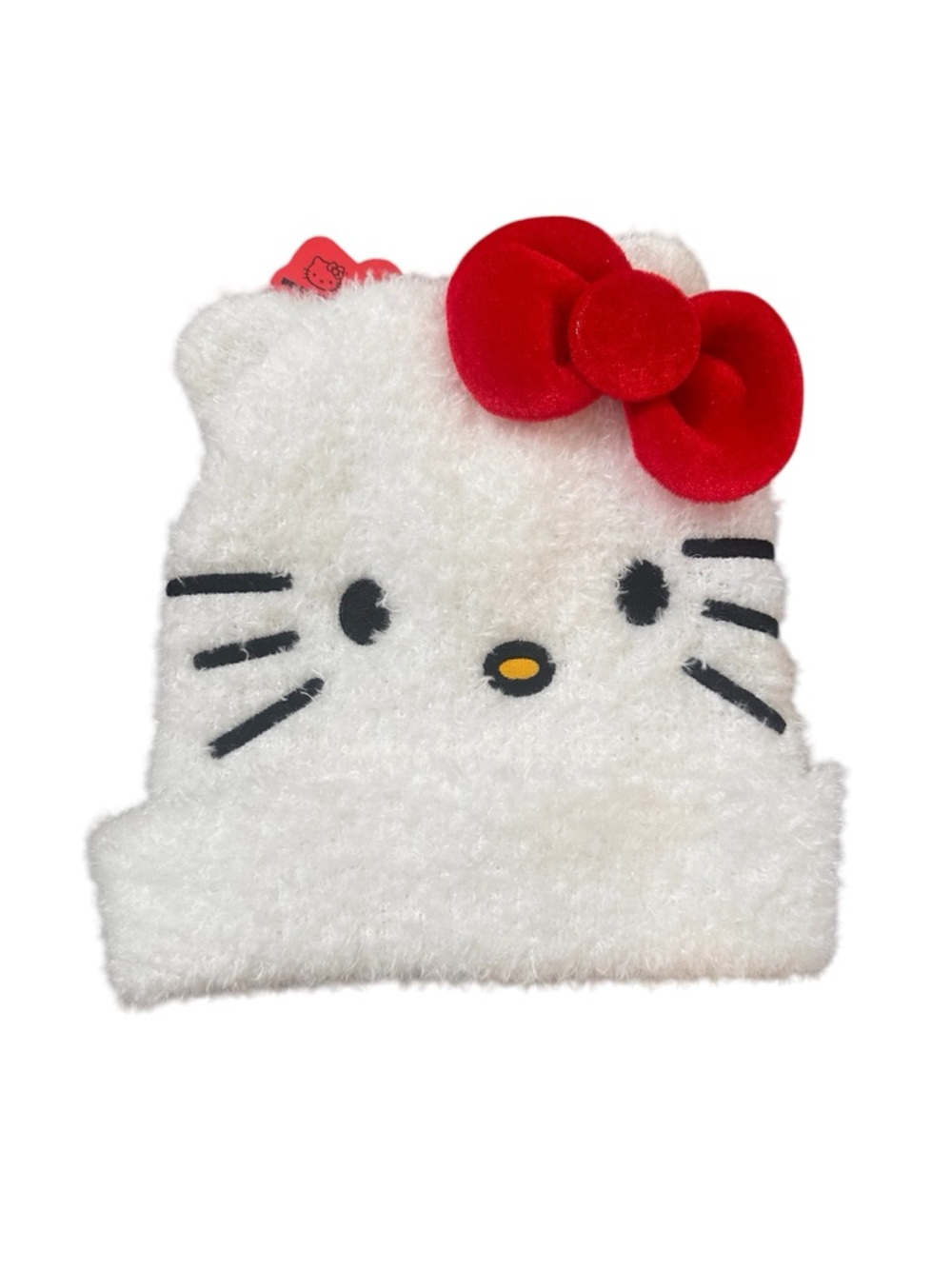 Fuzzy Hello Kitty Fleece Lined Beanie w/ Red Felt Bow, One Size